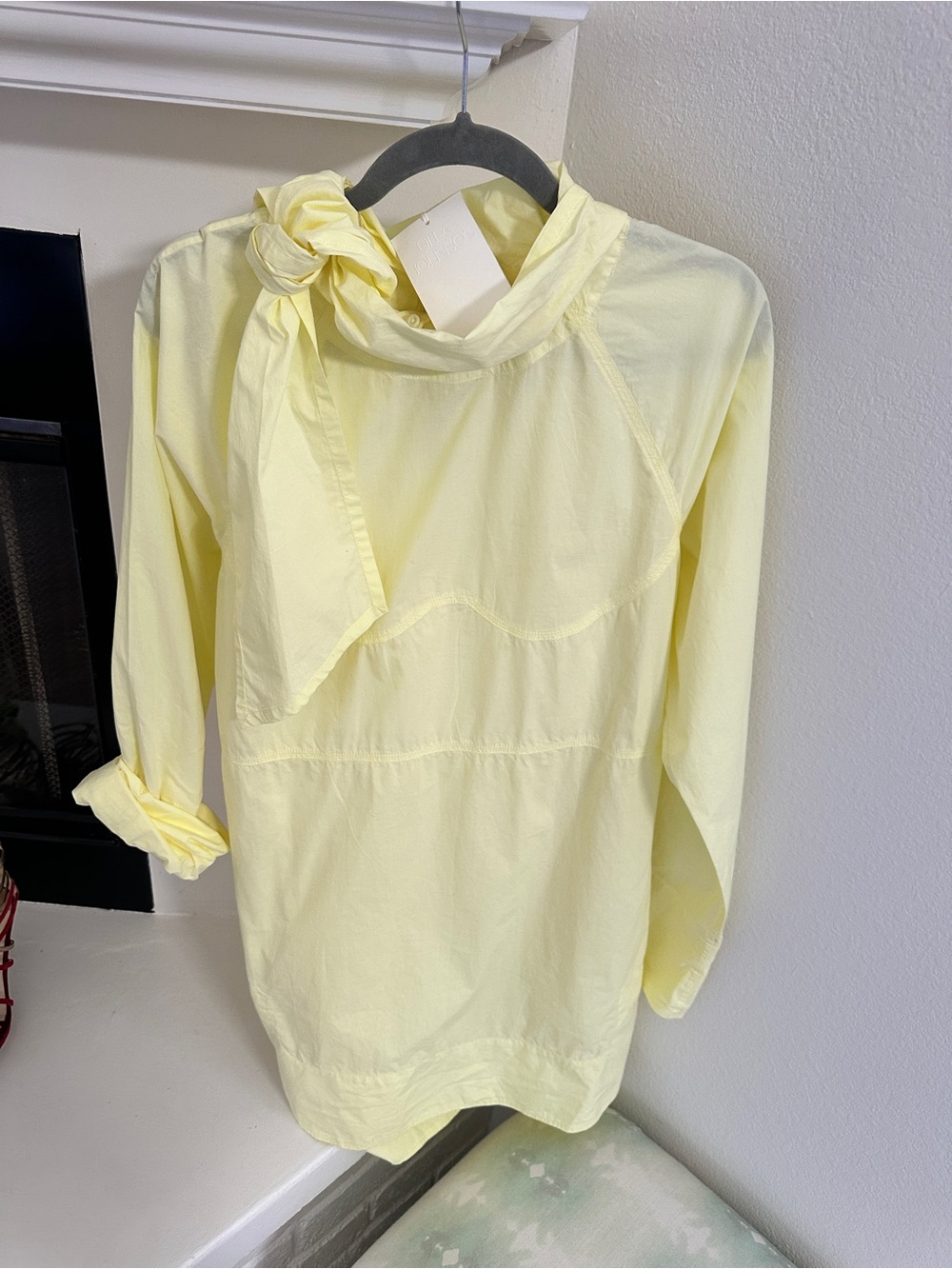 NWT 💛 ULLA JOHNSON Butter Yellow Mini Dress with Detachable Tie Collar